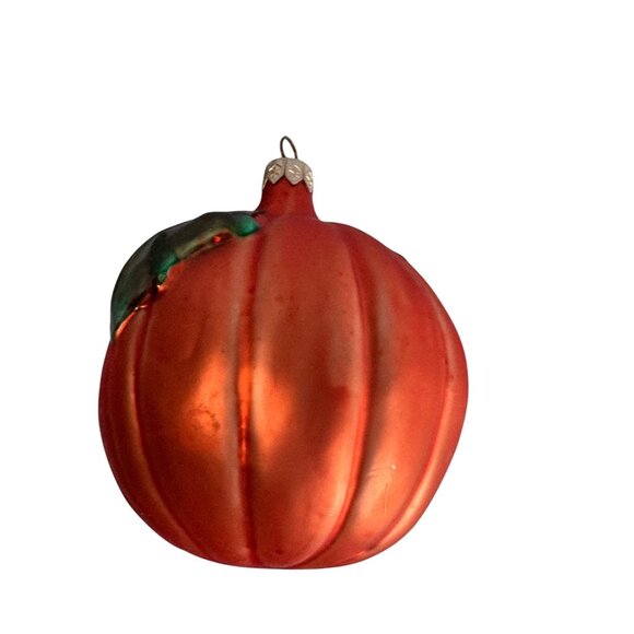 Blown Glass Smiley Pumpkin Ornament 5" x 4" Halloween & Autumn Decor - Picture 4 of 6